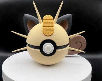3D Printed Meowth Themed PokeBall Display Piece Cosplay Accessory