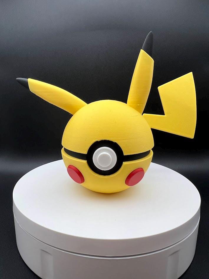 3D Printed Pikachu Themed PokeBall Display Piece Cosplay Accessory