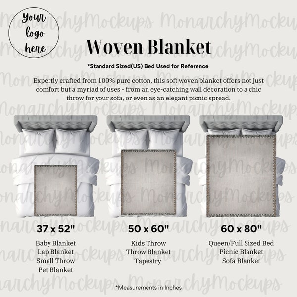 Woven Blanket Size Chart, Woven Blanket Mockup, Blanket Size Chart, Digital Download, Throw Blanket Mockup Size Chart, Gooten Blanket Mockup
