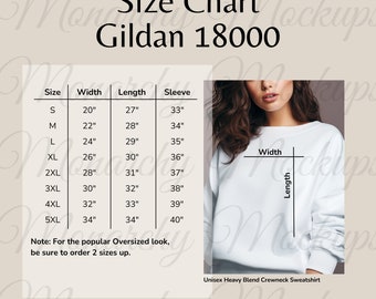 Gildan 18000 Size Chart,Gildan Size Chart,Sweatshirt Size Chart, Gildan 18000 Mockup,Gildan Mockup, Gildan Mockups Model,Gildan Sizing Chart