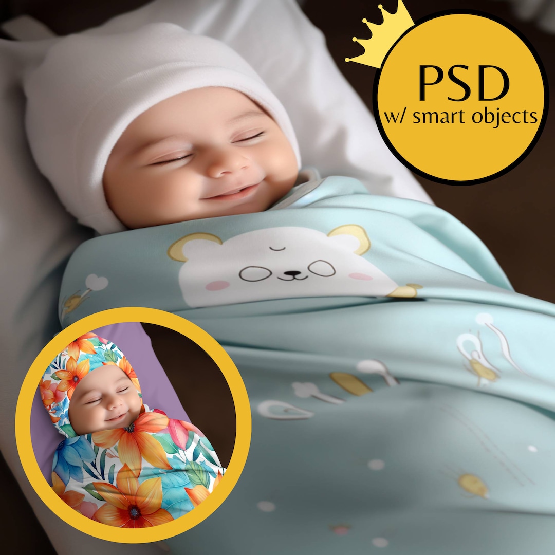 Matching Swaddle and Beanie Mockup, Swaddle Blanket Mockup,baby Beanie