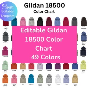 Canva Template Gildan 18500  Editable Color Chart, Gildan 18500 Hoodie, Unisex Hooded SweatshirtMockups, Heavy Blend Hooded Sweatshirt