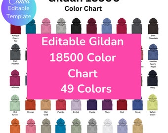 Canva Template Gildan 18500  Editable Color Chart, Gildan 18500 Hoodie, Unisex Hooded SweatshirtMockups, Heavy Blend Hooded Sweatshirt