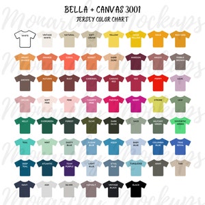 Bella Canvas Color Chart | Bella + Canvas 3001 Size Chart | Instant Download | Color Table | Bella Canvas 3001 Color Guide | SwiftPOD Colors