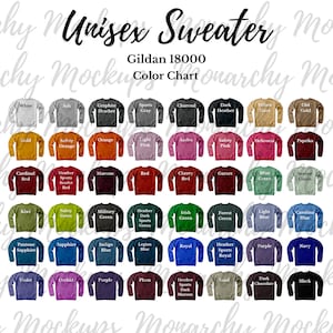 Gildan 18000  Color Chart + Size Chart +  Mockup Bundle Unisex Sweatshirt Mockups, Heavy Blend Crewneck Sweatshirt, G180 Color + Size Chart