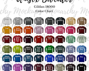 Gildan 18000  Color Chart + Size Chart +  Mockup Bundle Unisex Sweatshirt Mockups, Heavy Blend Crewneck Sweatshirt, G180 Color + Size Chart