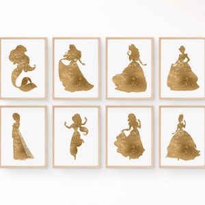 Gouden Prinses, Set van 8, Prinses kunst aan de muur, Prinses Kinderkamer, Prinses kamer, Kleine meisjes kamer, Prinses decor, Prinses Gift