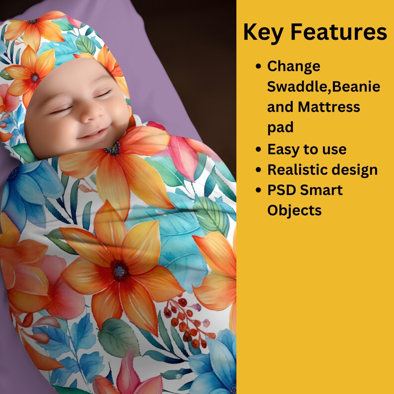 Matching Swaddle and Beanie Mockup, Swaddle Blanket Mockup,baby Beanie