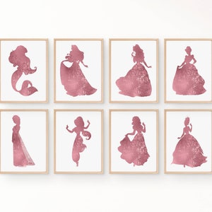 Pink Princess, Set di 8, Princess wall art, Princess Nursery, Princess room, Little girls room, Princess decor, Princess Gift