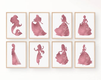 Pink Princess, Set of 8, Princess wall art, Princess Nursery, Princess room, Little girls room, Princess décor, Princess Gift