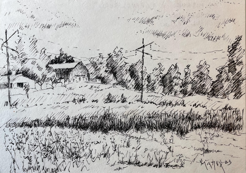 Original Art Work, Pen and Ink Drawing. Hand Drawn Plein Air Drawing of ...