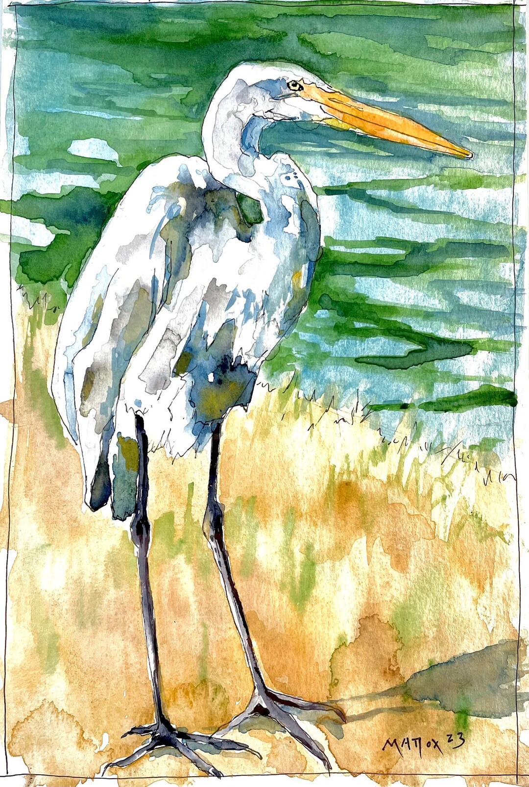 Original Watercolor on Paper of Great White Egret. - Etsy