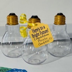 Graduation Favors; Here&#39;s To A Bright Future; Personalized Tag; Graduation Party; Class of 2025; Lightbulb Favor; Party Favor; 12 Bulbs/Tags
