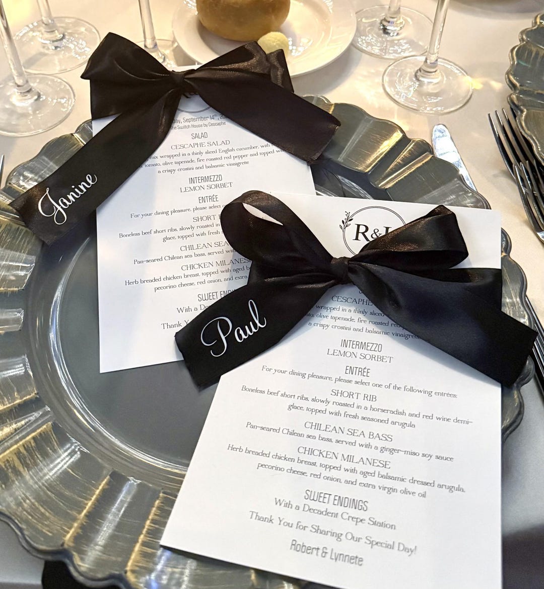 Guest Ribbon Layout Personalized Wedding Ribbon; Satin Menu Ribbon; Place Setting Ribbon ...