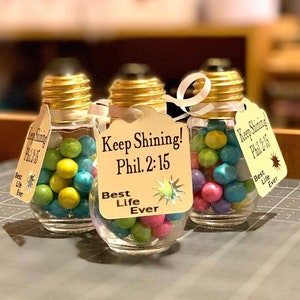 8 Keep Shining! Fillable Lightbulb Favors; JW gifts; Pioneer gifts; Best Life Ever; Lightbulb favors; 8 Bulbs with Tags; Pioneer School Gift