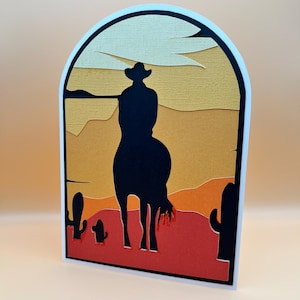 Cowboy zonsondergangkaart, cowboykaart svg, Cricut, kaart, svg, SVG voor Cricut, SVG-ontwerpen, western, cowboy, zonsondergang, Cricut-kaart