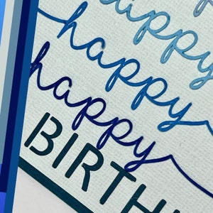 This happy birthday card svg can be customized with any colors you like.  The word birthday is cut out of the top layer to make putting this card together easy!