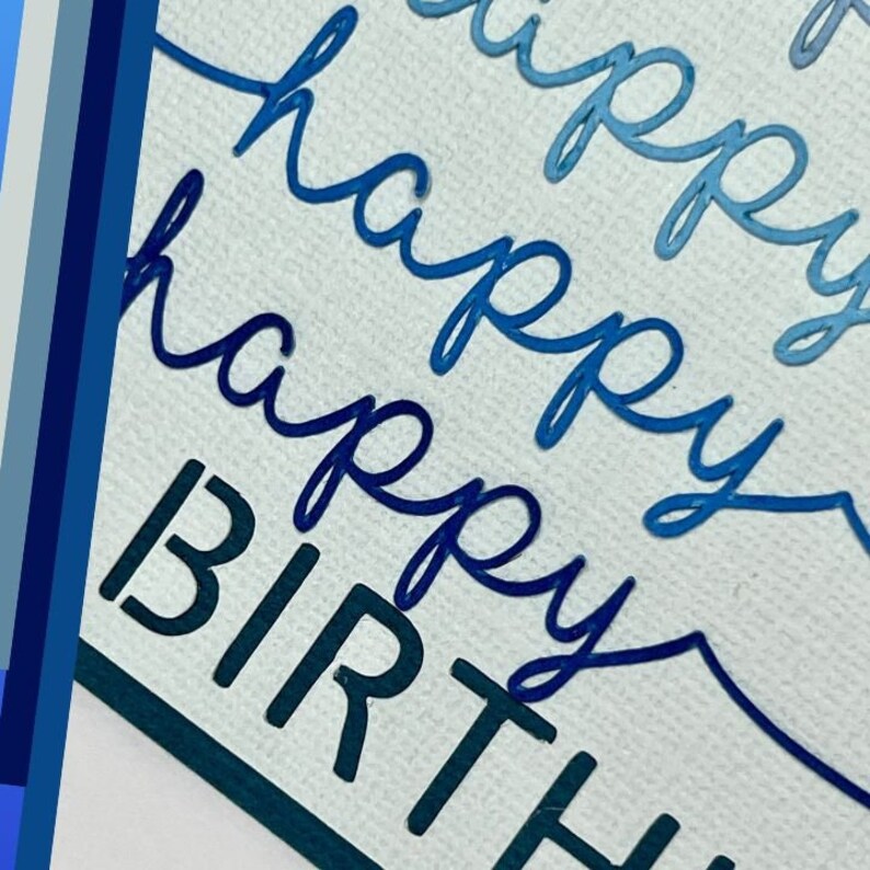 This happy birthday card svg can be customized with any colors you like.  The word birthday is cut out of the top layer to make putting this card together easy!