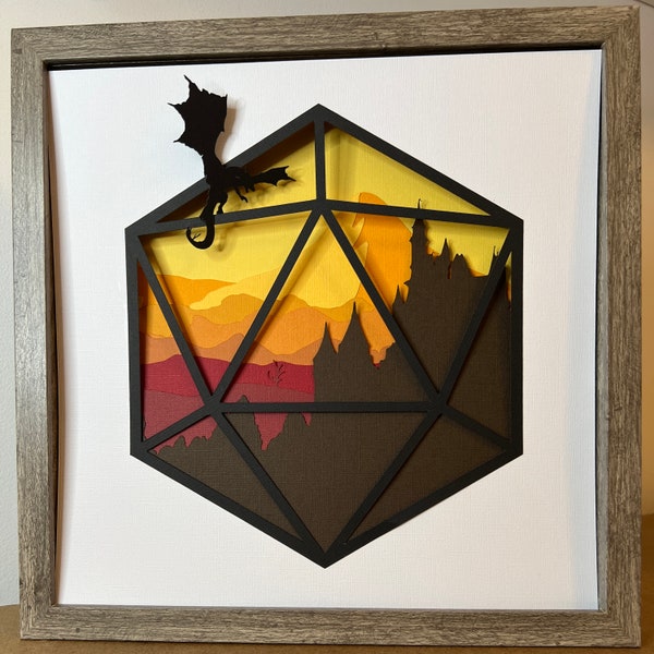 Dragon Shadow Box SVG: Castello D20 in carta 3D ritagliato (download digitale)