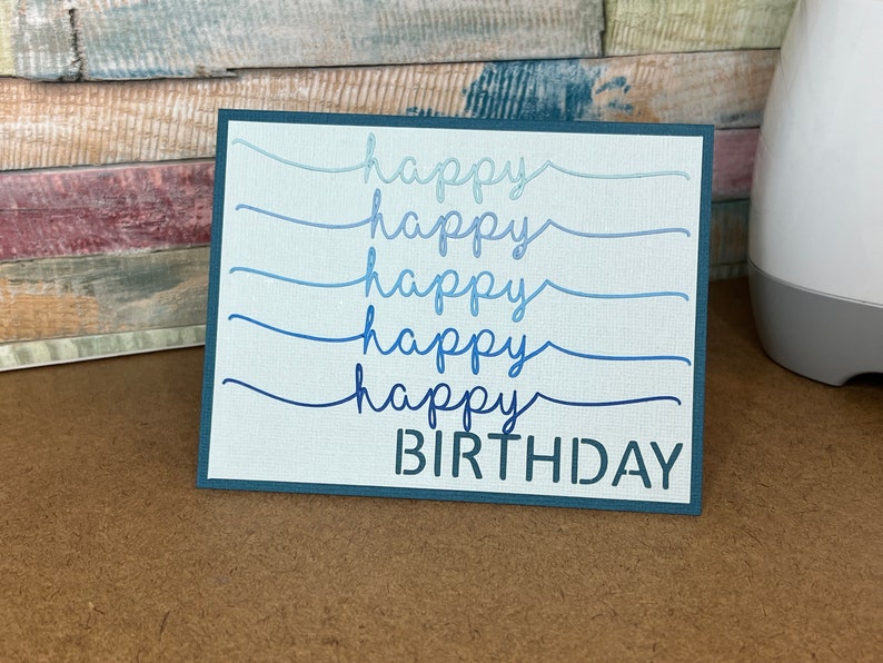 This happy birthday card svg can be customized with any colors you like.  The word birthday is cut out of the top layer to make putting this card together easy!