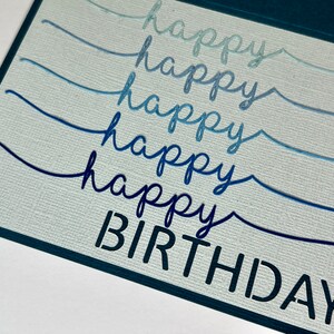 This happy birthday card svg can be customized with any colors you like.  The word birthday is cut out of the top layer to make putting this card together easy!
