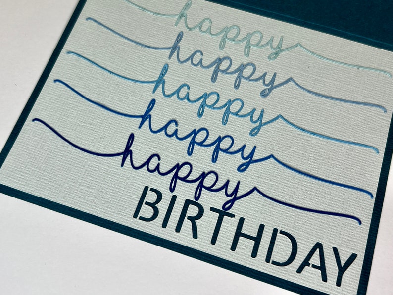 This happy birthday card svg can be customized with any colors you like.  The word birthday is cut out of the top layer to make putting this card together easy!