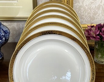 Immaculate Limoges Fine French Porcelain White & Gold Large Supper Plates, Appetizer, Luncheon, Small Dinner Plates, You Will Receive All 6!