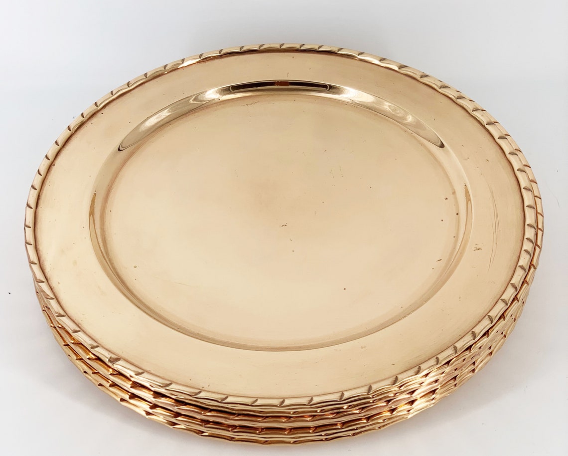 Vintage Artisan Large Copper Dinner Plates Pie Crust Edge Etsy