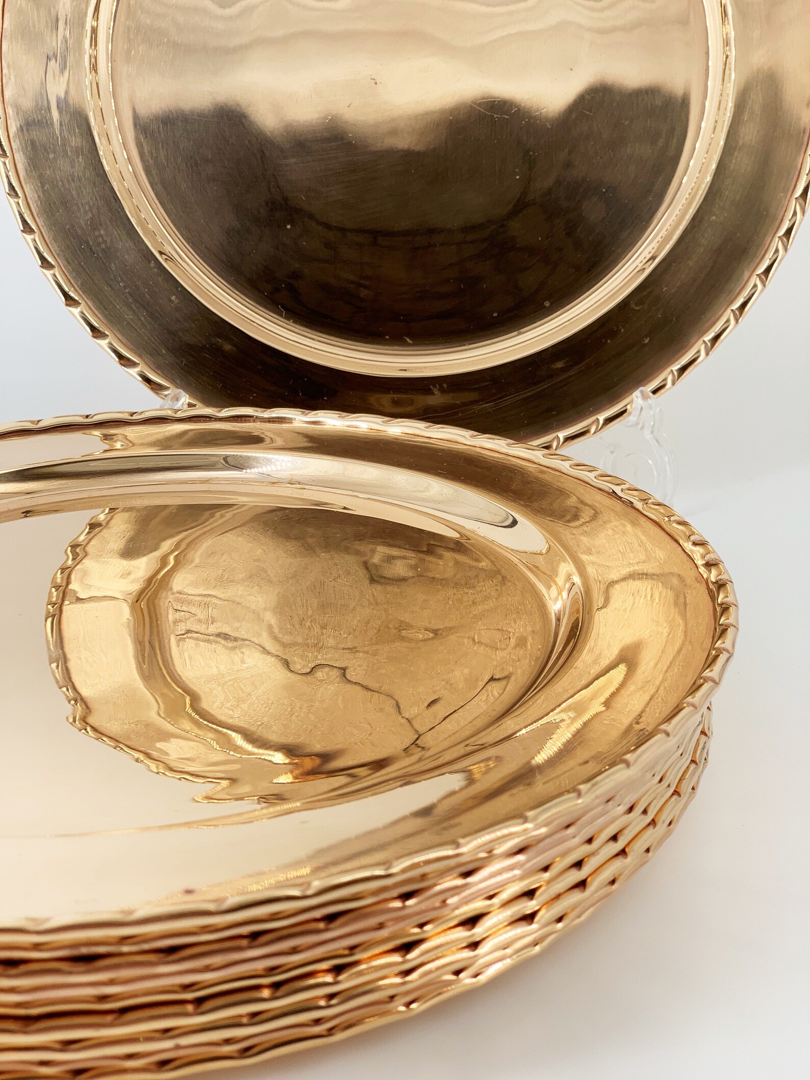 Vintage Artisan Large Copper Dinner Plates Pie Crust Edge Etsy