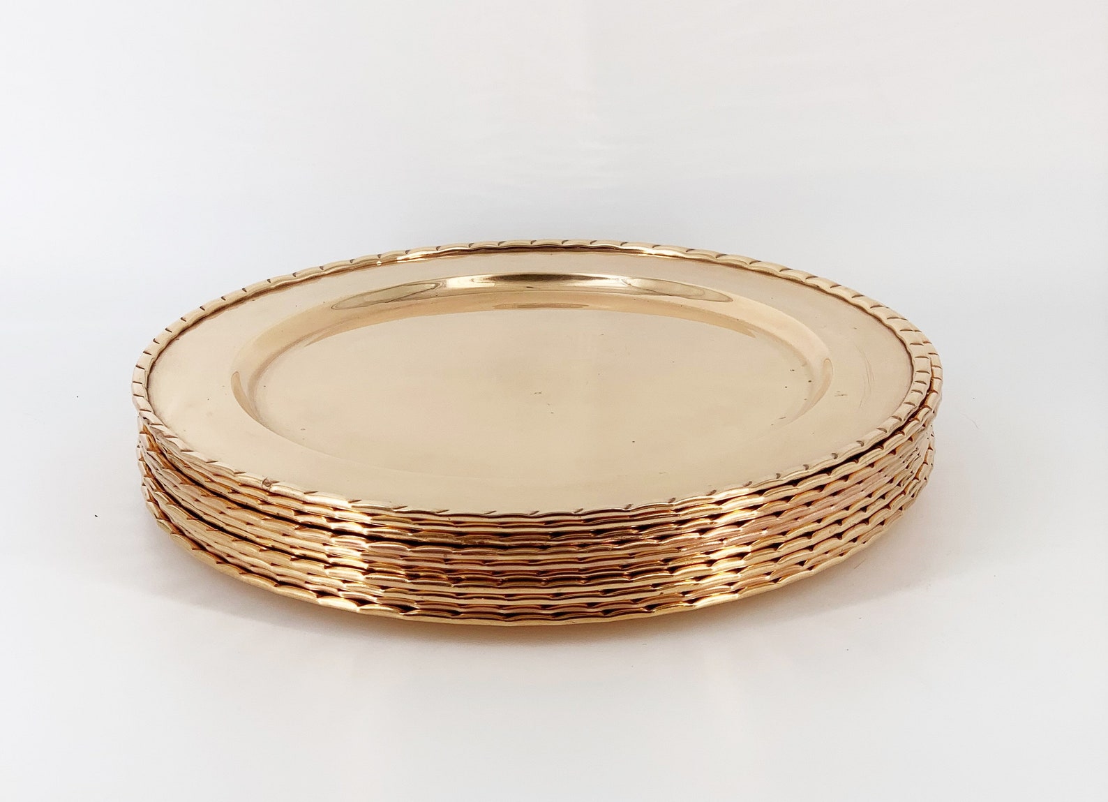 Vintage Artisan Large Copper Dinner Plates Pie Crust Edge Etsy