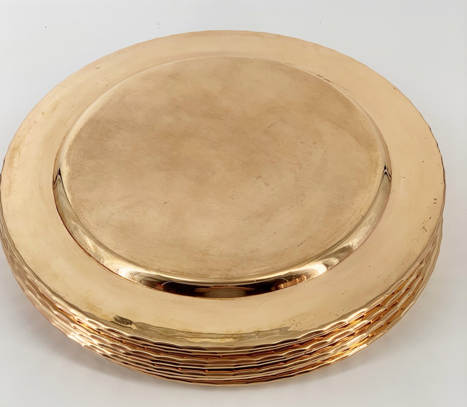 Vintage Artisan Large Copper Dinner Plates Pie Crust Edge Etsy