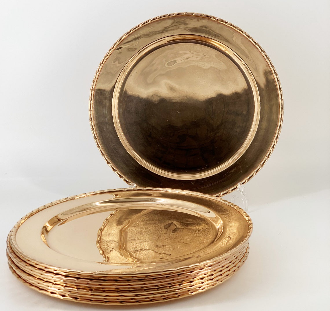 Vintage Artisan Large Copper Dinner Plates Pie Crust Edge Etsy