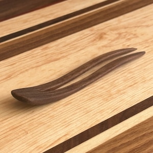 Handmade Wooden French Hair Pin – Natural Hardwood Hair Fork in Maple, Walnut, or Sapele | Minimalist Hair Accessory