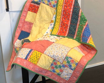 Vintage patchwork, Baby Quilt, Unique, Primary colors, Throw back, Toddler quilt, 70s