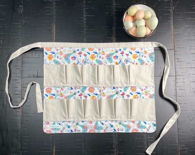 Featured listing image: Chicken Egg Gathering Apron – Farm Fresh Egg Holder with Pockets – Homesteading Gift Idea