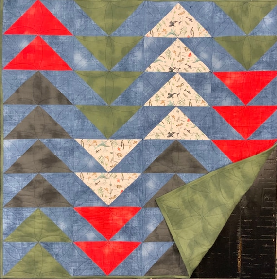 Nautical Delight Baby Quilt - Blue Whale, Otter, and Killer Whale - 40x40 inches