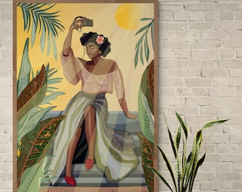 Black Woman love photography, Tropical sun, Good vibes, Hanging Wall Poster Art, African Woman Art, African American art,
