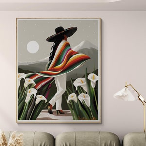 Sombrero in the dancing Calla fields Guatemala El Salvador Mexican Guatemalan El Salvador Latin American Boho Diego Rivera Style Art Print