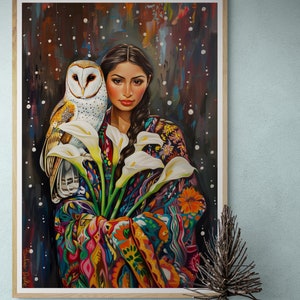 Schneeeule Weisheitskunst, Vogelliebhaber, Geistertier, verträumter Vogelbeobachter, Waldtierdruck|Calla Lilly, Frau, Geschenk für sie, inspirierendes Bild