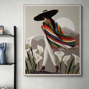 Sombrero in the dancing Calla fields Guatemala El Salvador Mexican Guatemalan El Salvador Latin American Boho Diego Rivera Style Art Print