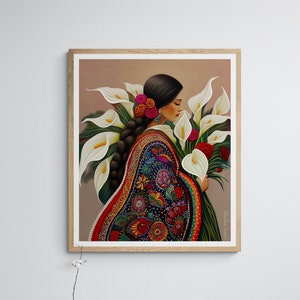 Calla Lilly Flower Vendor- El Salvador Mexican Guatemalan El Salvador Latin American Boho Diego Rivera Style Art Print Alcat