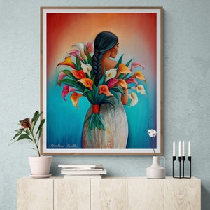 Alcatraces Calla Lily Flower Vendor Guatemala El Salvador Mexican Guatemalan Chicano Latin American Boho Diego Rivera Style Art Print