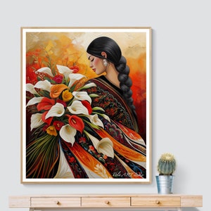 Alcatraces Calla Lily Flower Vendor, Guatemala El Salvador, Mexican Guatemalan Chicano Latin American Boho Diego Rivera Style Art Print