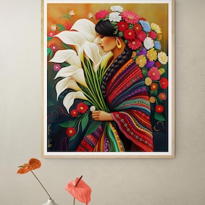 Calla Lilly Flowers Power, Goddes of flowers,El Salvador Mexican Guatemalan El Salvador Latin American Boho Diego Rivera Style Art Print