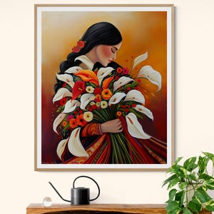Calla Lilly Flower Vendor Guatemala El Salvador Mexican Guatemalan Mexico Art Latin American Boho Diego Rivera Style Art Print Alcatraces