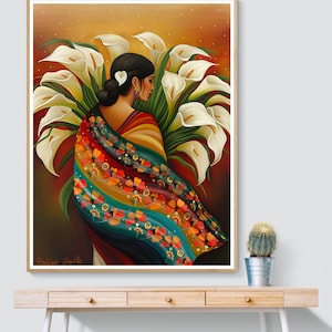 Calla Lilly Flower Vendor- mexico art,El Salvador Mexican Guatemalan El Salvador Latin American Boho Diego Rivera Style Art Print Alcatraces
