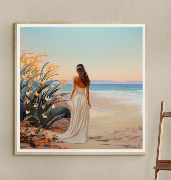 Such a place, Nature Art Print,Boho Beach Decorative art,Coastal Painting Wall Art,flowers, Summer Beach Wall Art, Boho Beach Wall Art Decor
