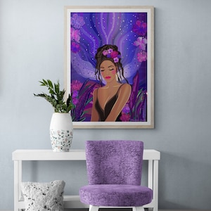 Poster notturno stellato, belle arti illustrate, la vita è un viaggio con stelle e fiori,
