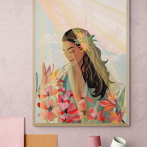 Such a moment 3 - let the sun brighten your day, Wall Hanging poster, mexico latin spanish girl with flowers, portrait wall art