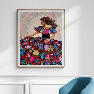Chiapas Woman Art, Folklorico Art Print,Mexican Folkloric Dress Art, Floral Embroidered Dress, Embroidery Art,Mexican Wall Art,Folklore Art,